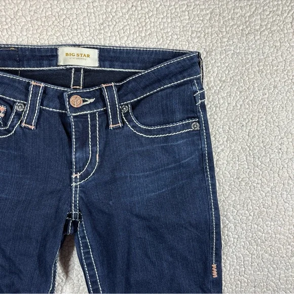 Big Star Liv Skinny Thick Stitch Jeans Women’s 26 R Stretch Dark Wash Low Rise - Picture 3 of 16